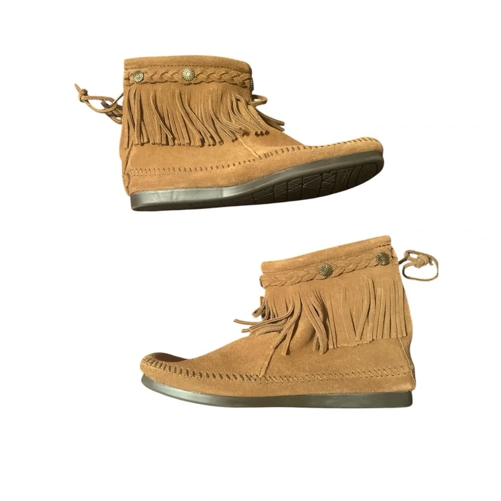 Minnetonka 293 Fringe Ankle Boots Suede 8.5 - Picture 2 of 7